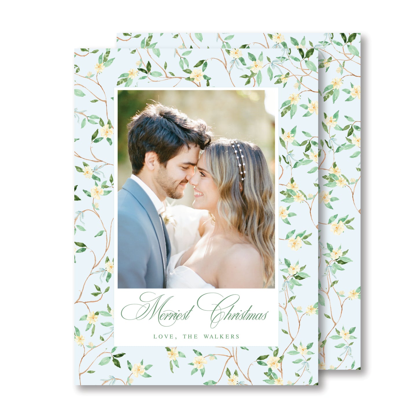 Magnolia Toile -Blue Christmas Card Photo