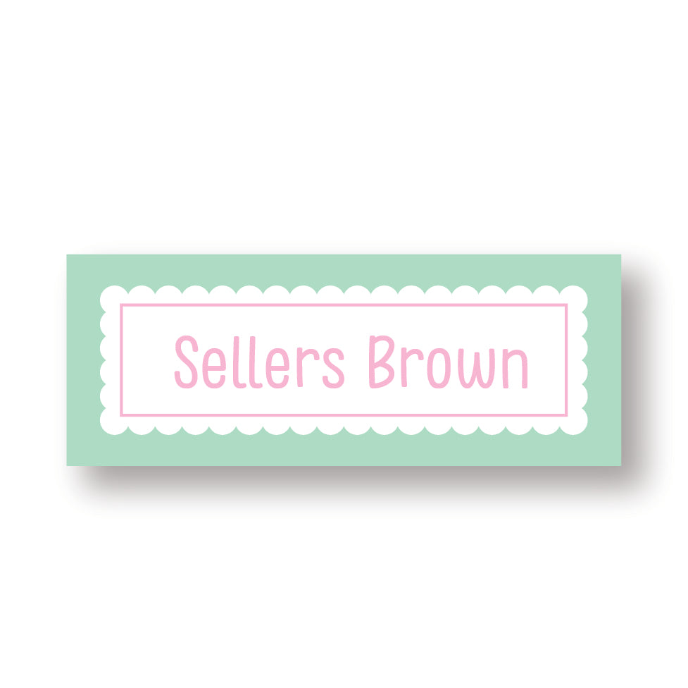 Mint and pink scalloped name labels
