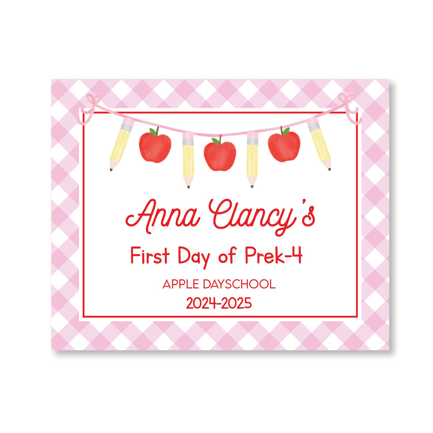 Pink Apple Garland First and Last Day School Sign