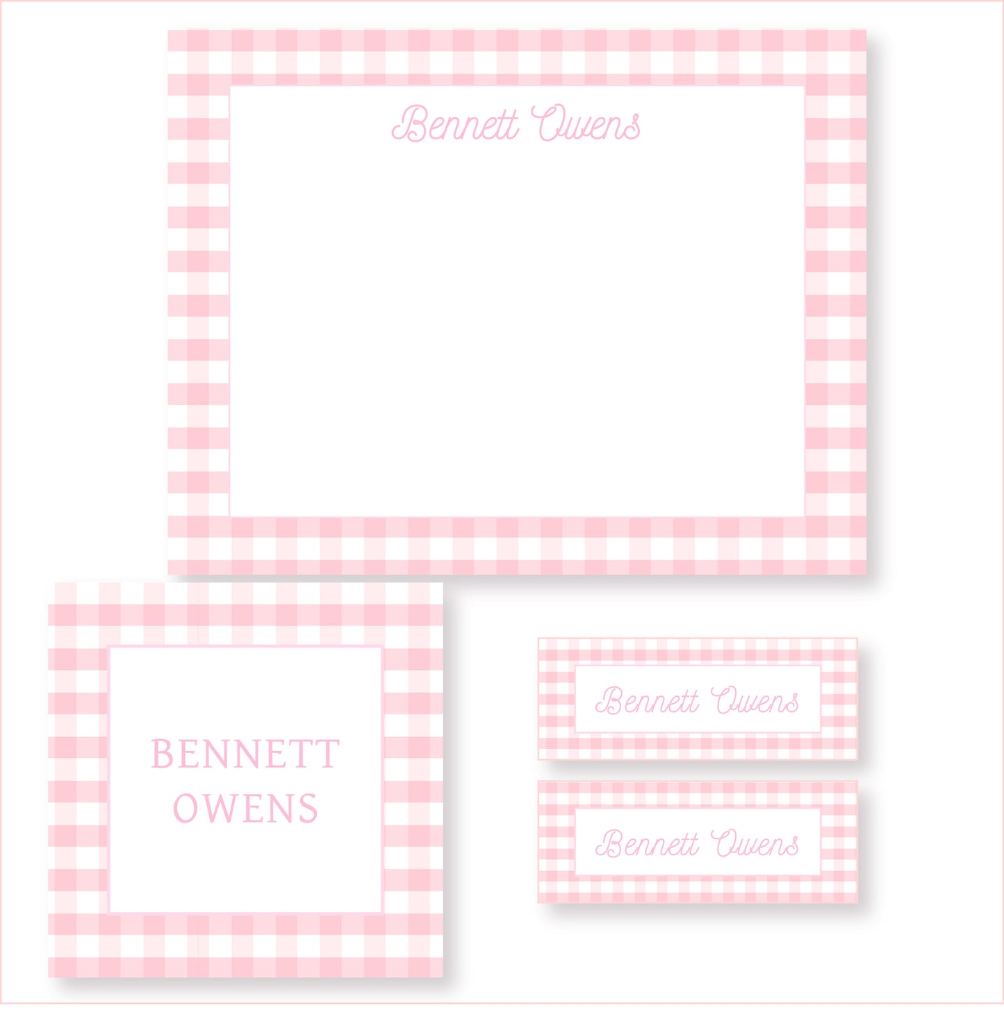 Pink Gingham Stationery Set