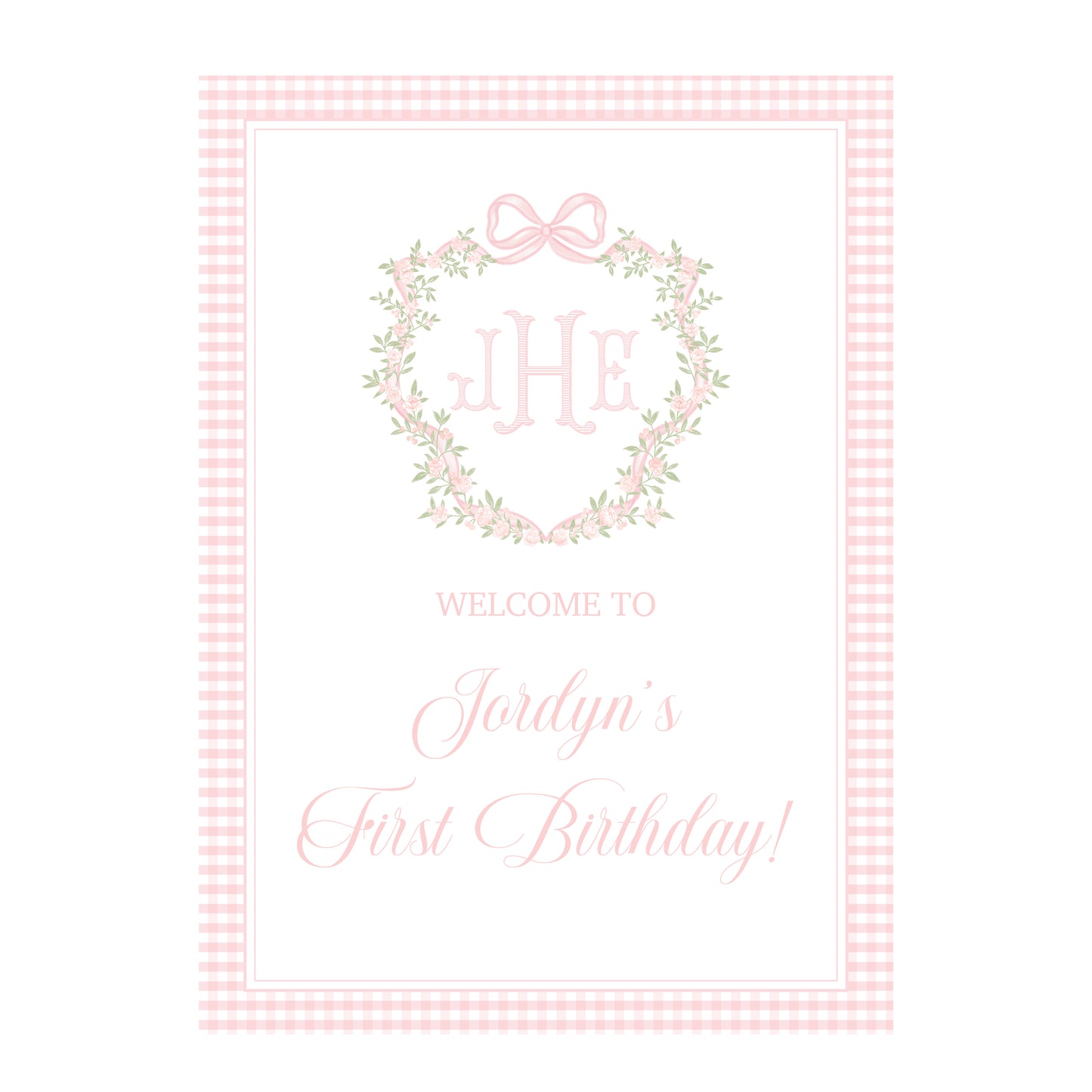 Pink Gingham Welcome Sign