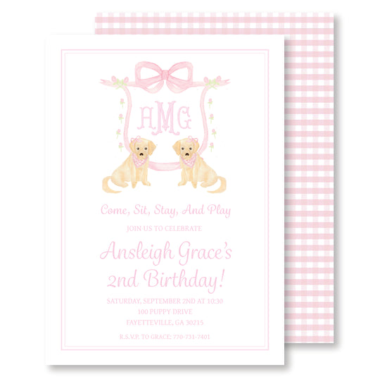 Pink Puppy Crest Invitation