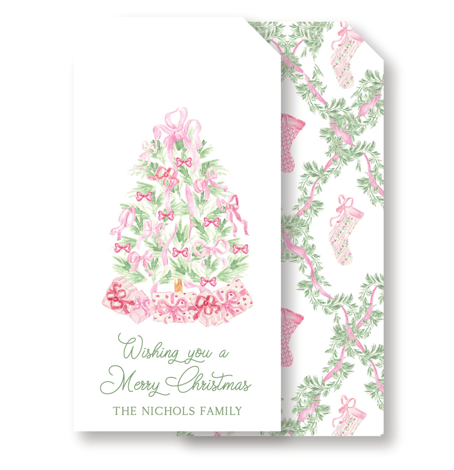 Pink Bow Tree Christmas Tag