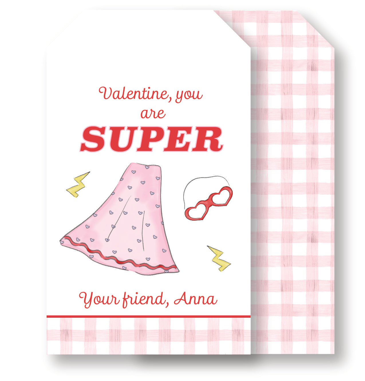 Superhero Valentine Pink tag