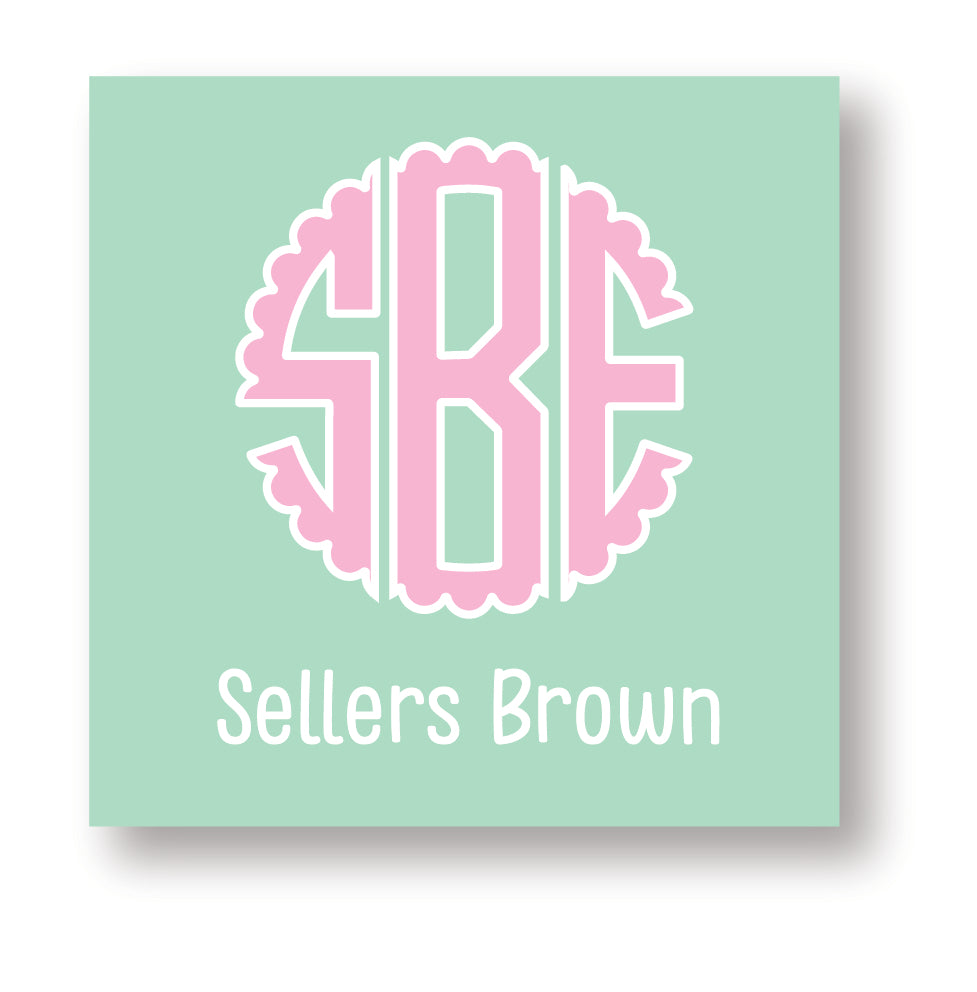 Mint and Pink Scalloped Monogram