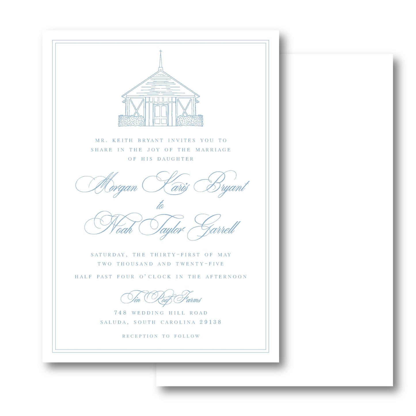 Blue Chapel Wedding Invitation