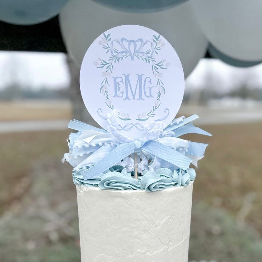 Blue Birthday Crest Cake Topper