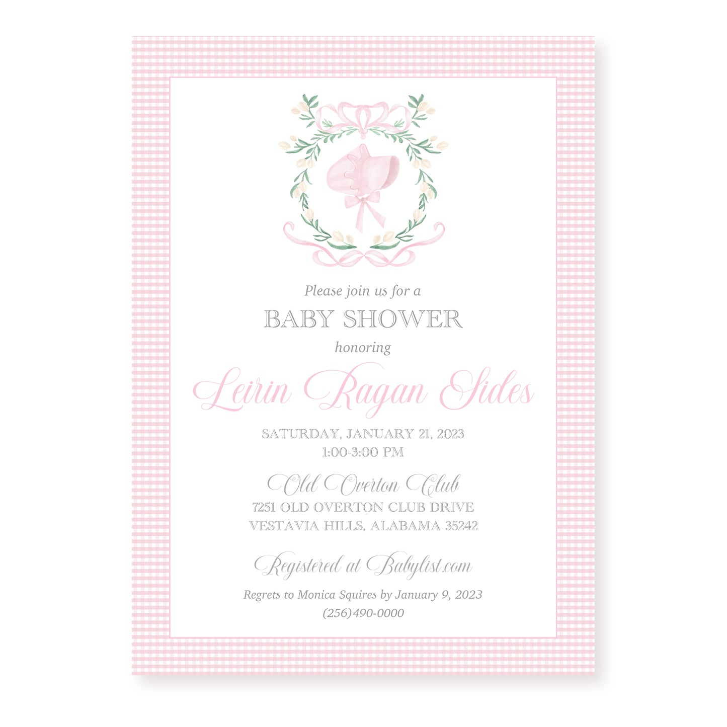 Bonnet Baby Shower Invitation