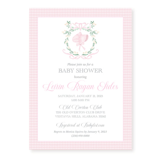 Bonnet Baby Shower Invitation