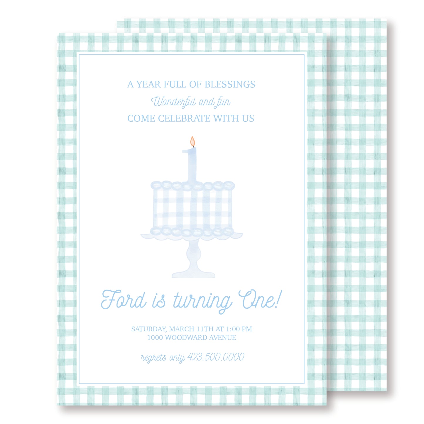1st Birthday Blue and Mint Invitation
