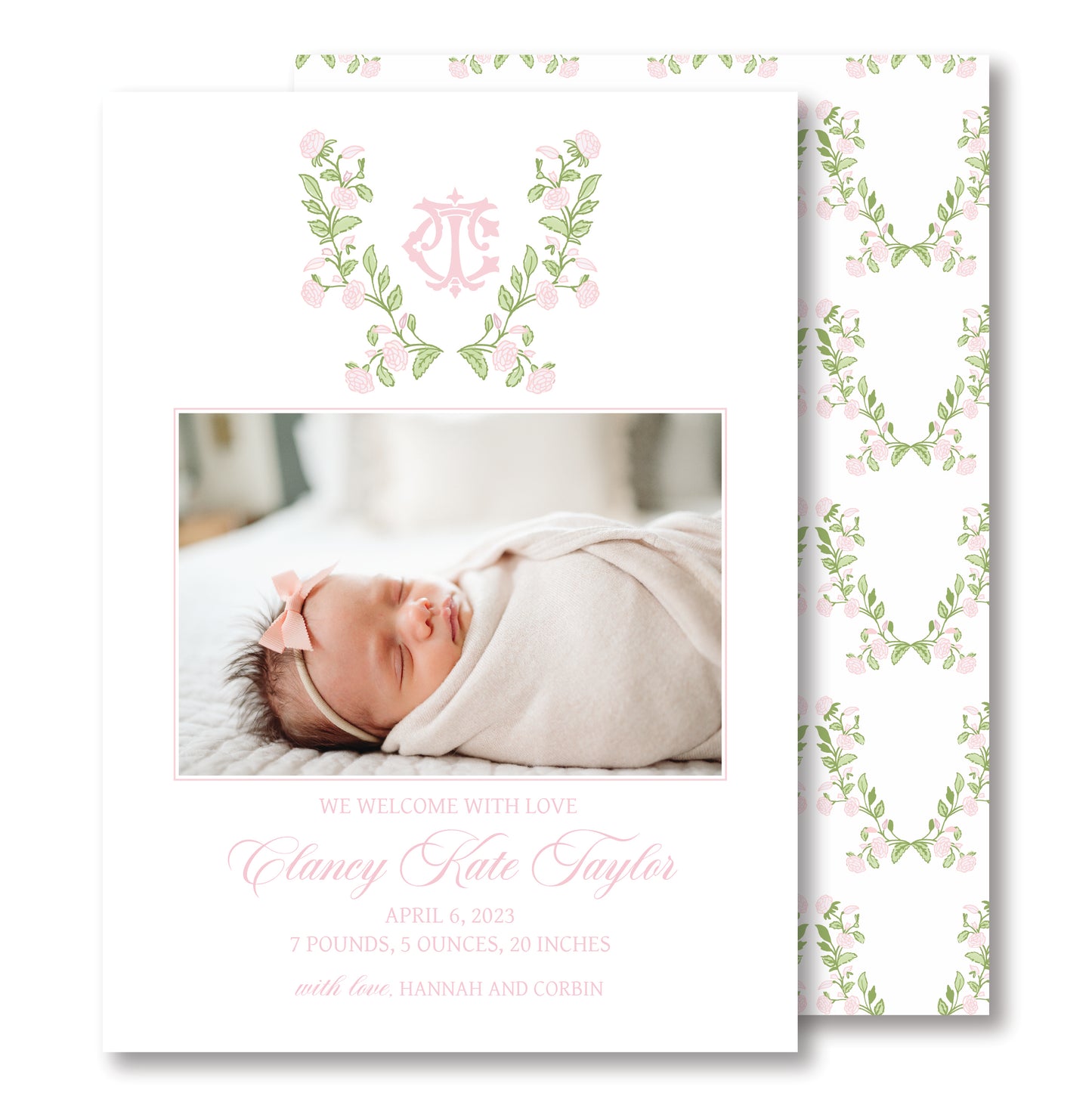 Pink Floral Baby Announcement