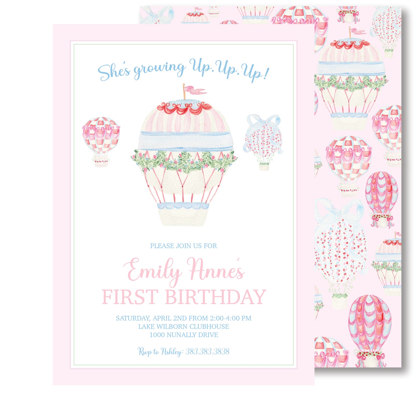 Pink Hot Air Balloon Invitation