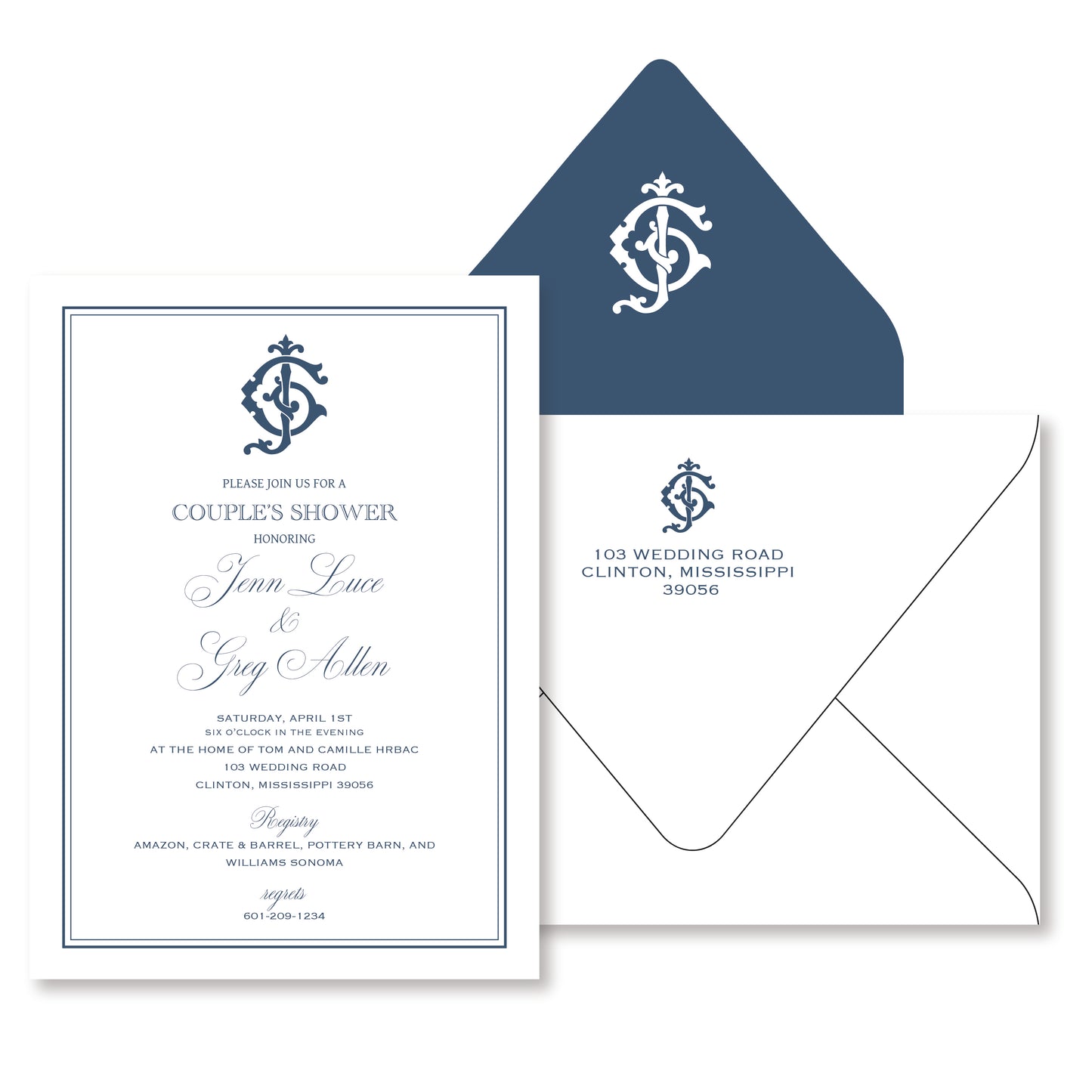 Navy Rehearsal Dinner Wedding Invitation
