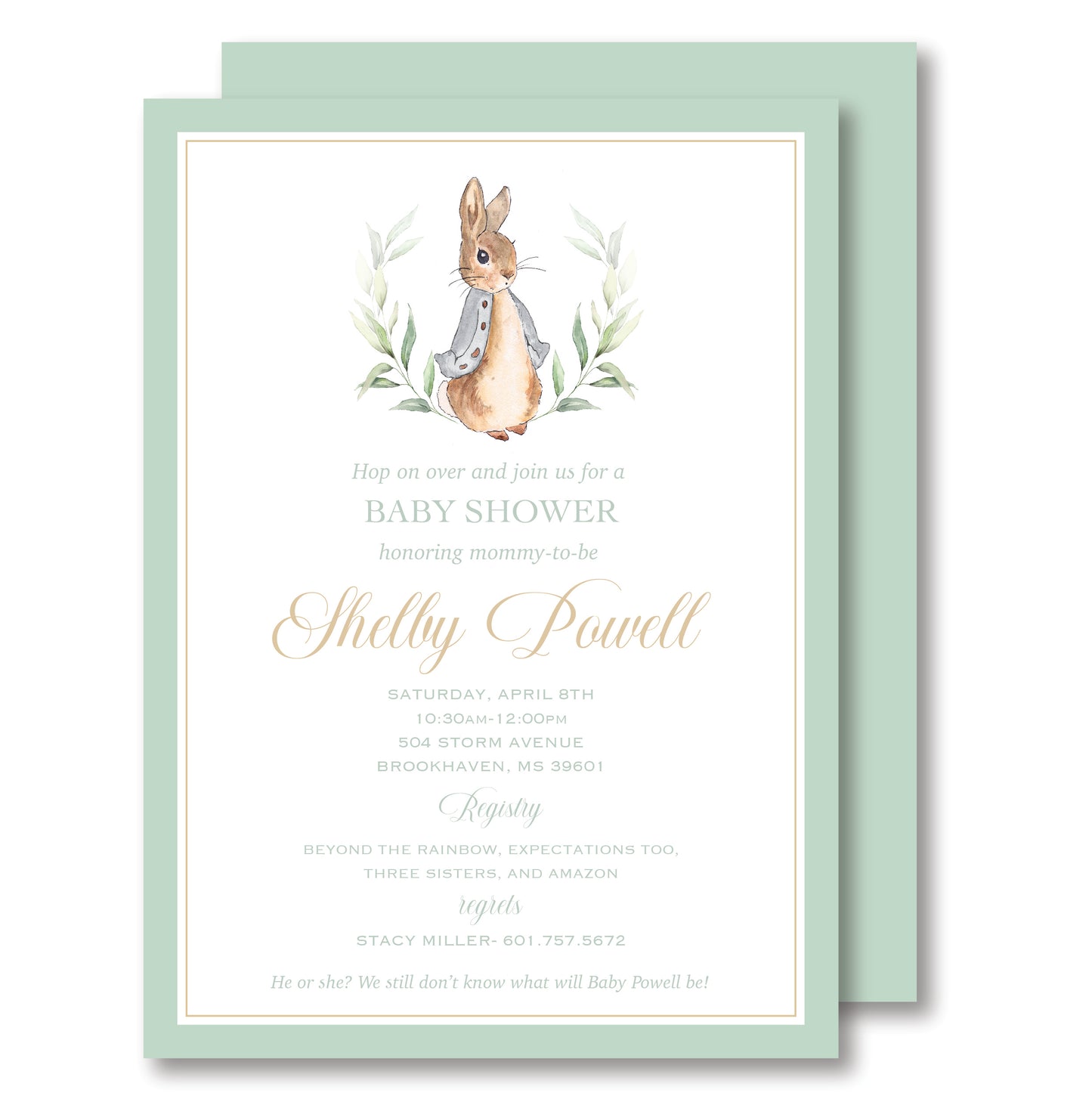 Peter Rabbit Sage Shower Invitation