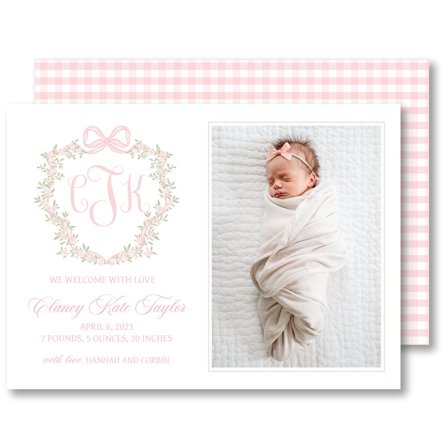 Pink Crest Baby Announcement