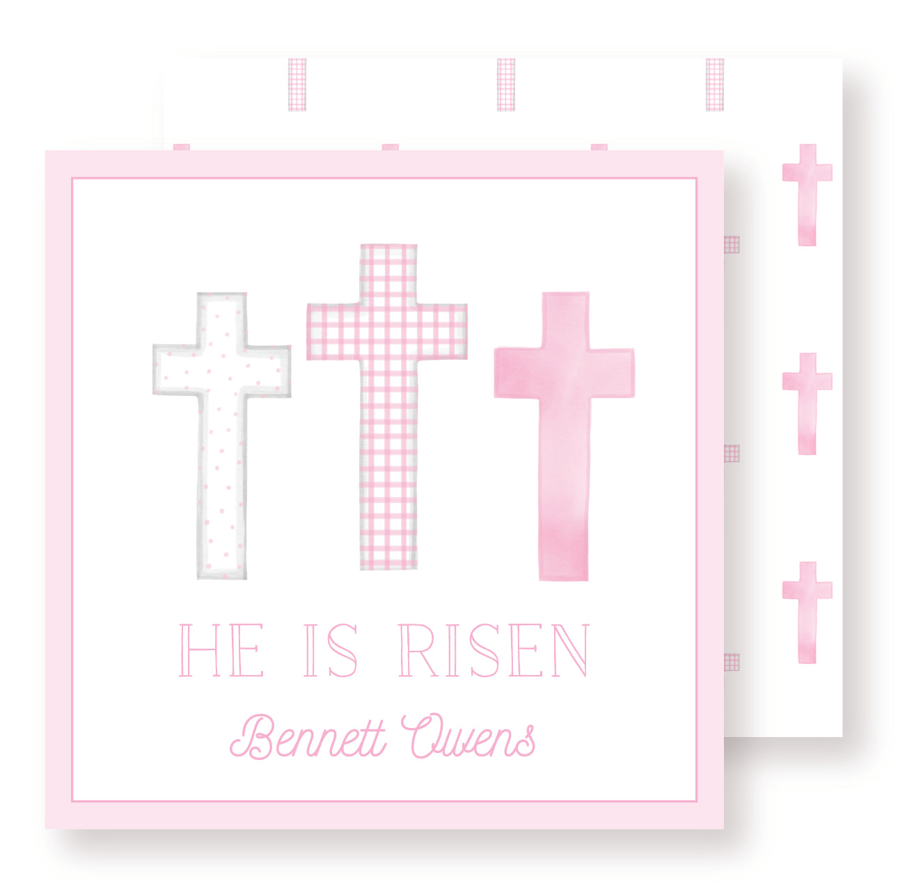 Pink He is Risen Cross Tag
