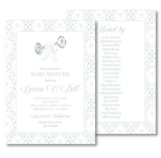 Sage Rattle Baby Shower Invitation