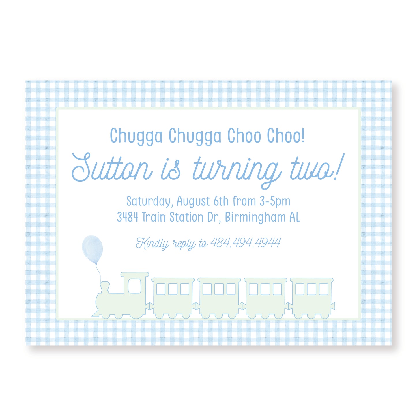 Train Invitation( Mint green and blue)