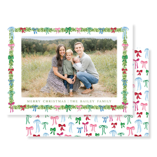 Bow Garland Christmas Card Photo (horizontal)