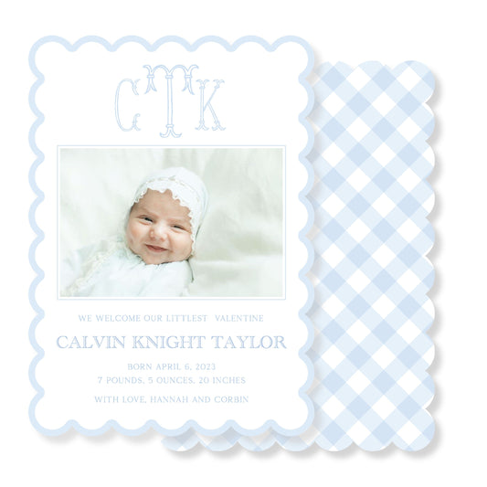 Scalloped Blue Baby Announcement Card Valentine