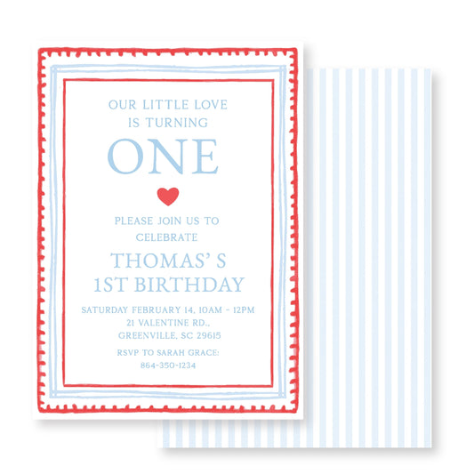 Blue and Red Valentine Invitation (First Birthday)