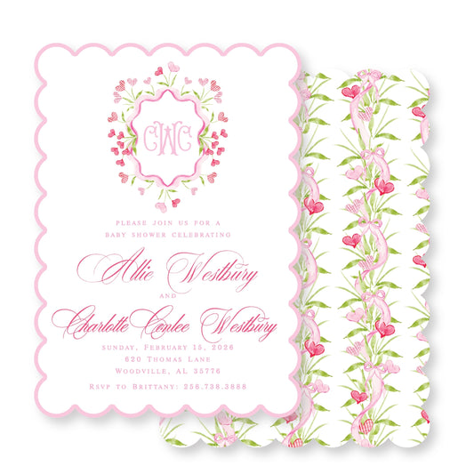 Floral Valentine Baby Shower Invite- scalloped