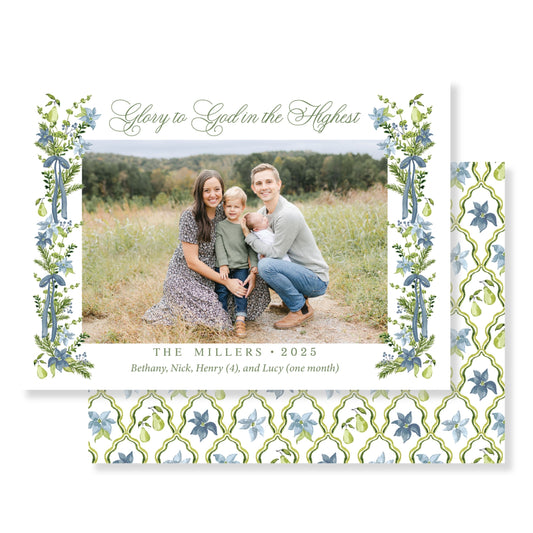 Winter Poinsettia Christmas Card Photo Horizontal