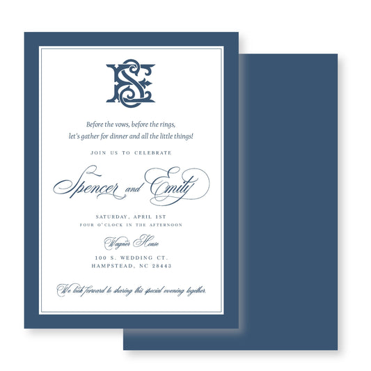 Navy Rehearsal Dinner Wedding  Invitation