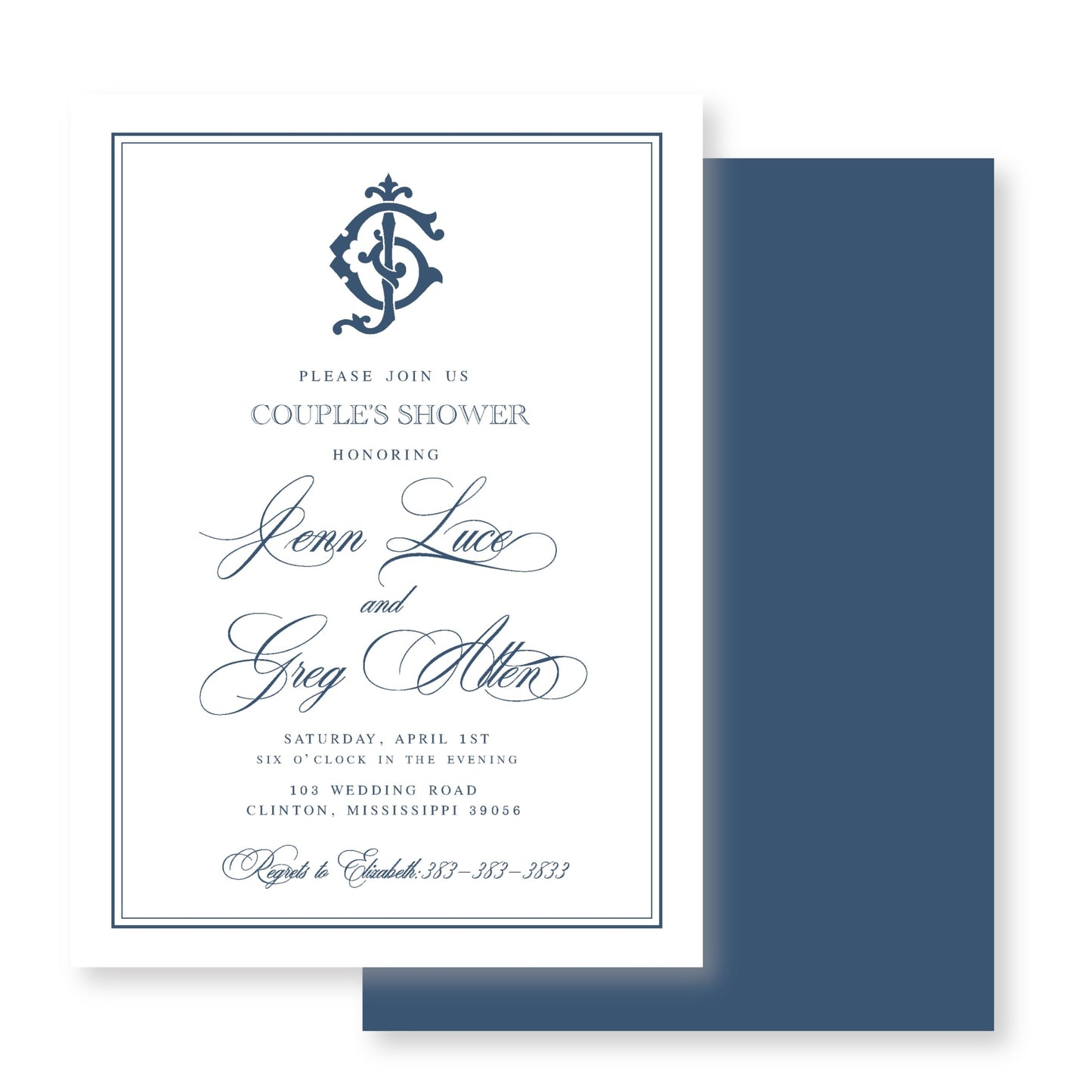 Navy Rehearsal Dinner Wedding  Invitation