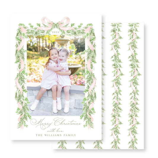Soft Pink Christmas Garland Christmas Card Photo