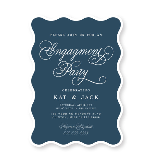 Wavy Navy Rehearsal Dinner Engagement Invitation