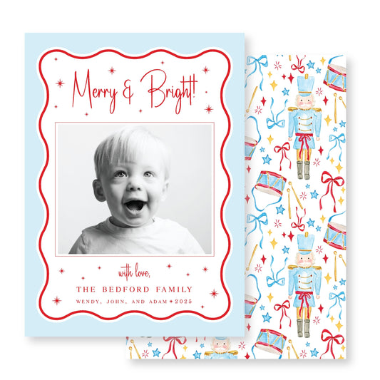 Merry and Bright Nutcracker Christmas Card Photo