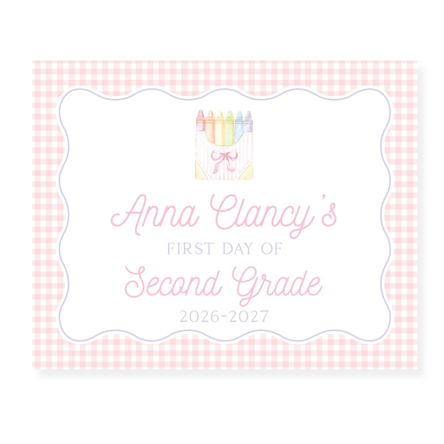 Personalized First Day Pink Gingham Back to School School Sign
