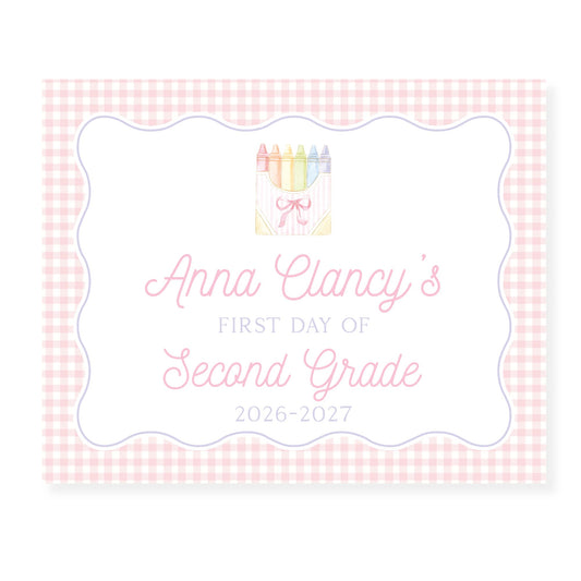 Personalized First Day Pink Gingham Back to School School Sign