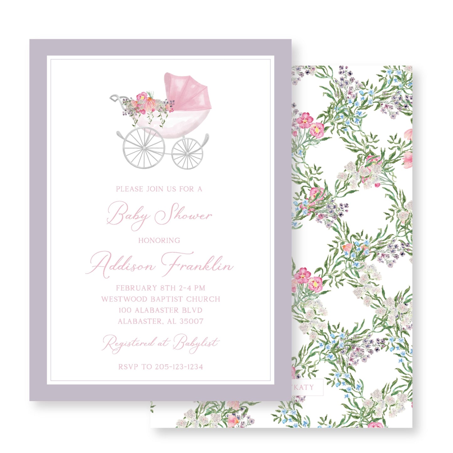 Floral Baby Carriage Shower Invitation