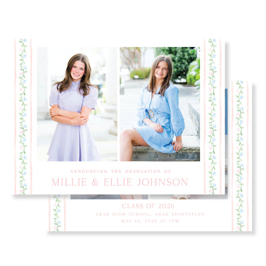 Pink Floral Graduation Announcement Horizontal
