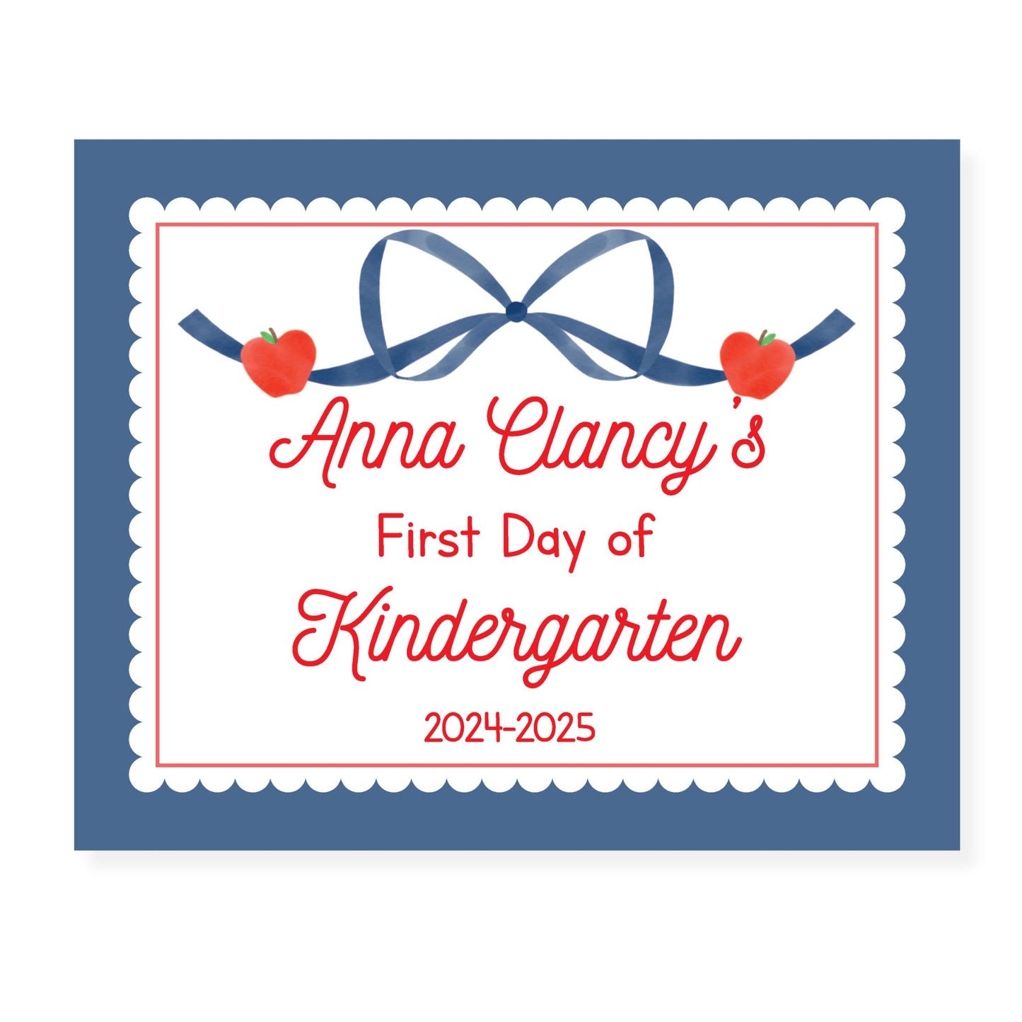 Blue Apple Bow First and Last Day of School Sign