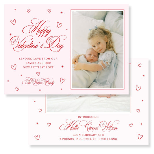 Little Love Pink – Valentine Baby Announcement Card