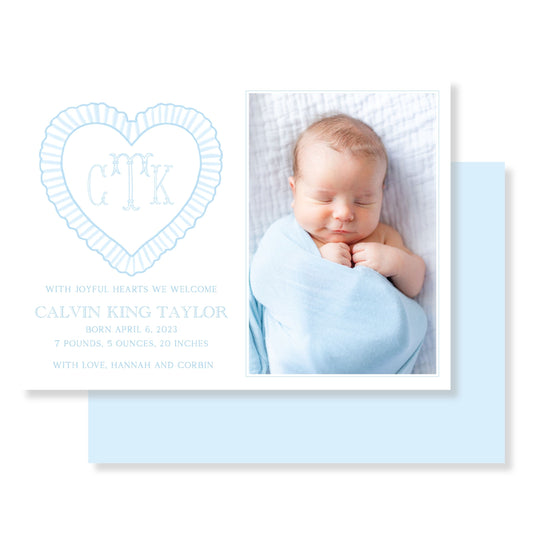 Sweetest Valentine – Blue Heart Monogram  Announcement