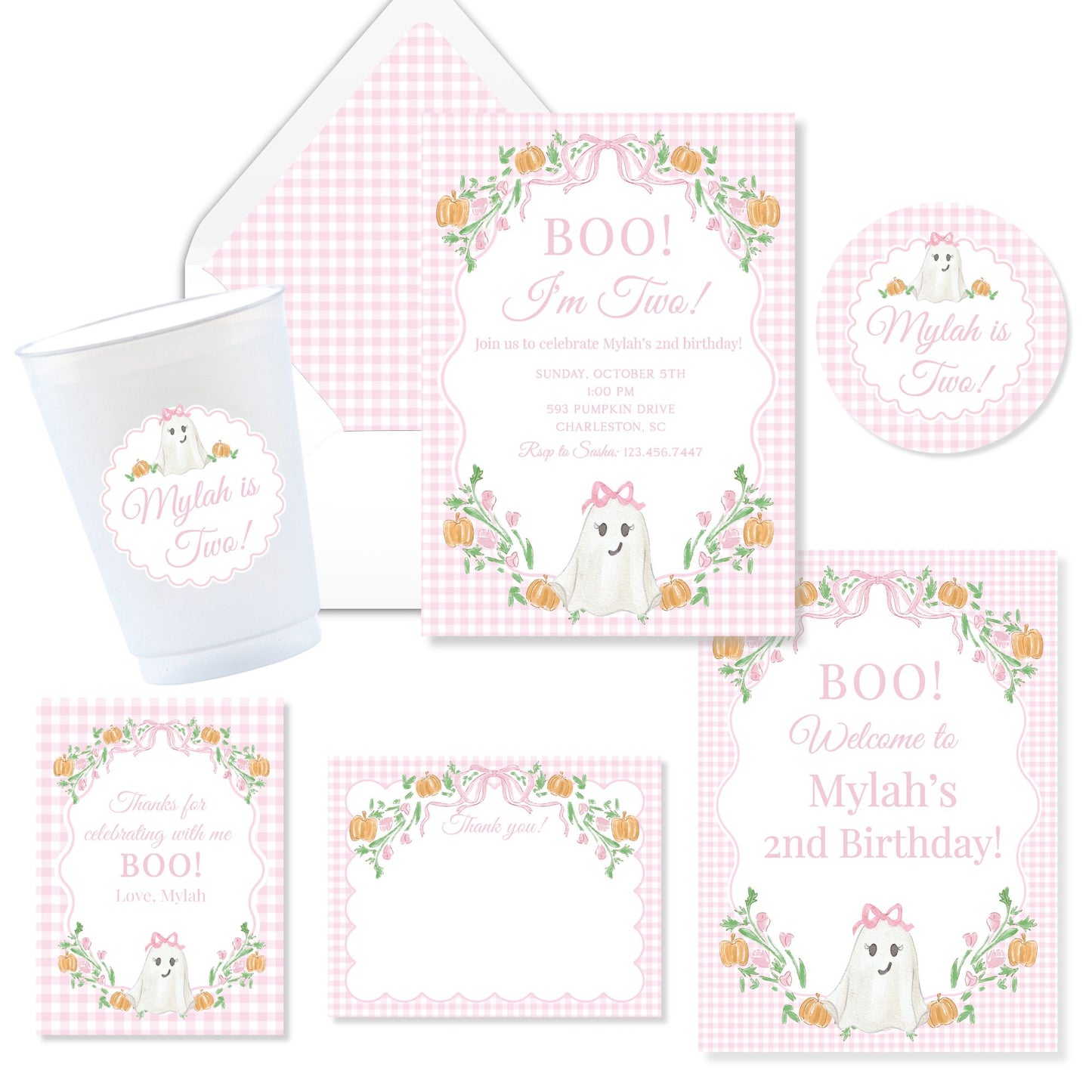 Pink Gingham Boo I'm Two Invitation