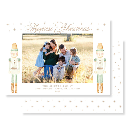 Eucalyptus Green Nutcracker(Horizontal) Christmas Card Photo
