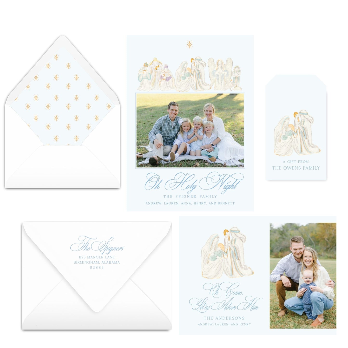 Watercolor Holy Night Christmas Card Photo