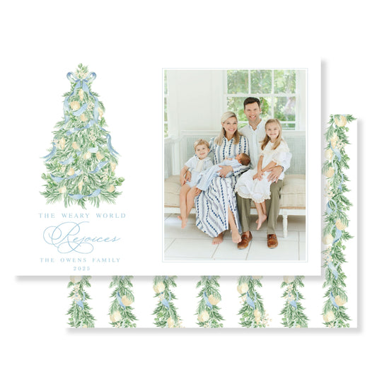 Soft Blue Eucalyptus Tree Horizontal Christmas Card Photo