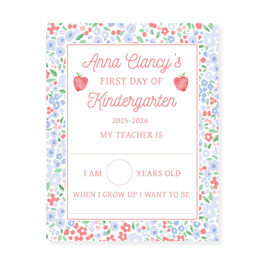 Fill in Blank Ditsy Apple First and Last Day of School Sign