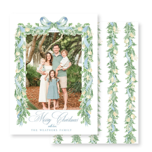 Soft Blue Eucalyptus Christmas Card Photo