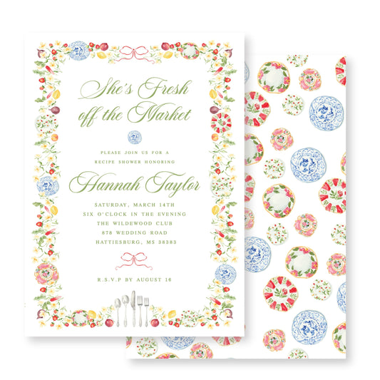 Fresh Off the Market | Garden Party Recipe Bridal Shower Invitation