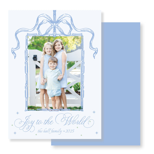 Bamboo Bow- Blue Christmas Card Photo