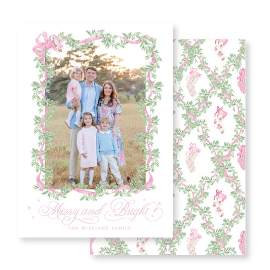 Pretty Pink Garland Christmas Card Photo