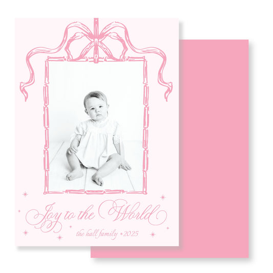 Bamboo Bow- Pink Christmas Card Photo