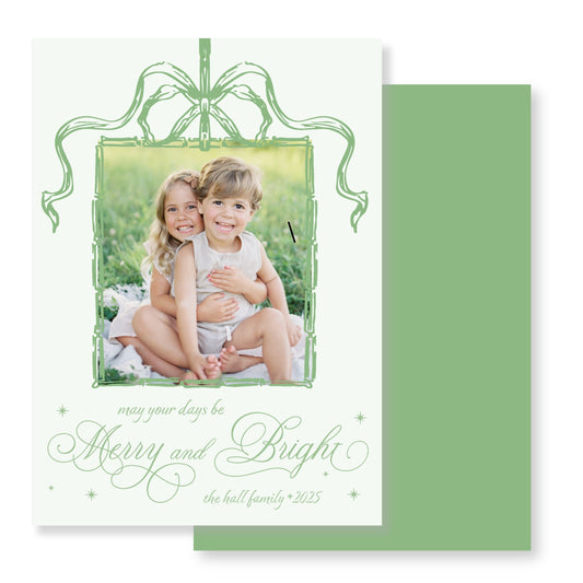 Bamboo Bow- Green Christmas Card Photo